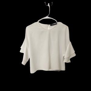 ZARA women white boxy blouse with ruffle sleeve size Small